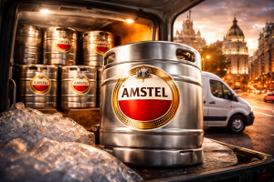 Repartidor a domicilio de Barril Amstel Madrid