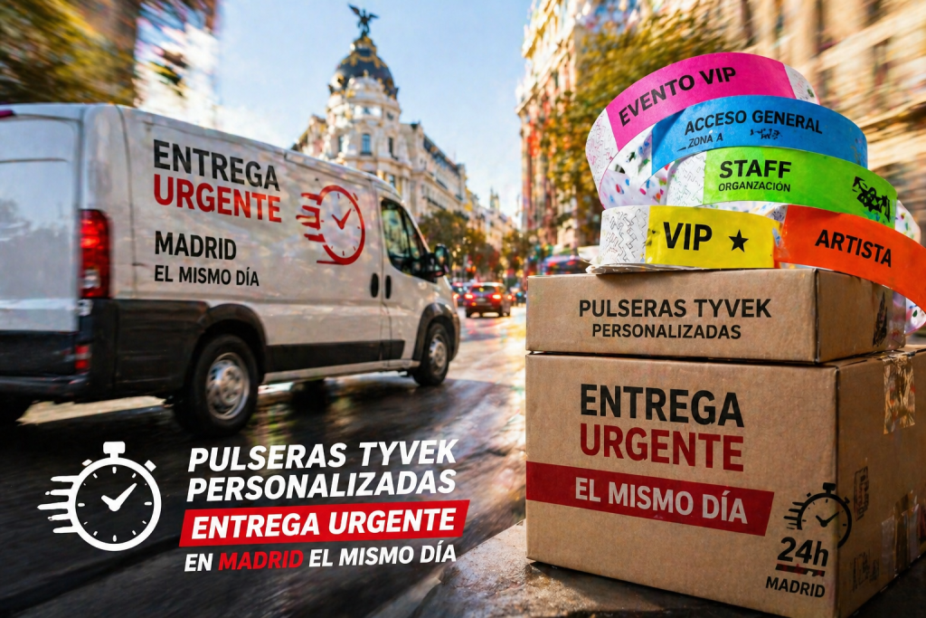 entrega urgente pulseras tyvek madrid rapido mismo dia