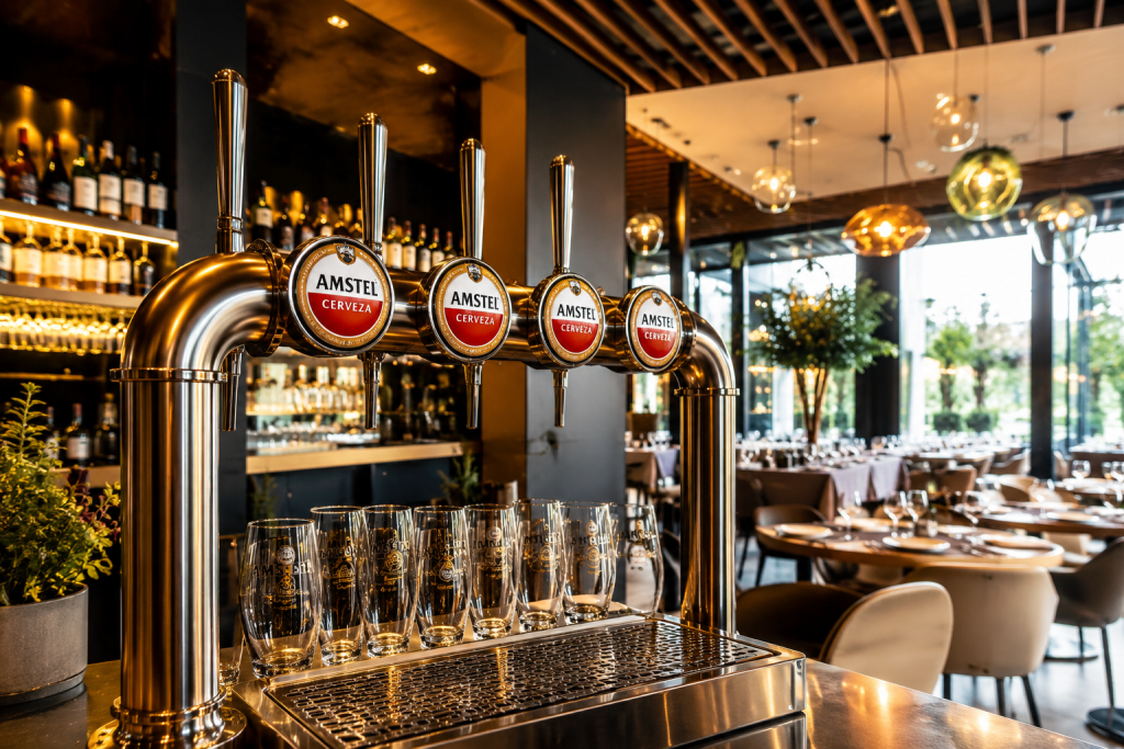 Distribución de barriles Amstel para restaurantes.