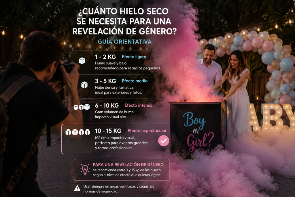 Bloques de hielo seco preparados para una revelaci&oacute;n de g&eacute;nero.