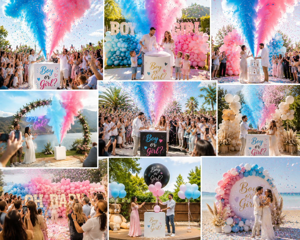 Sesión fotográfica de Gender Reveal con hielo seco.