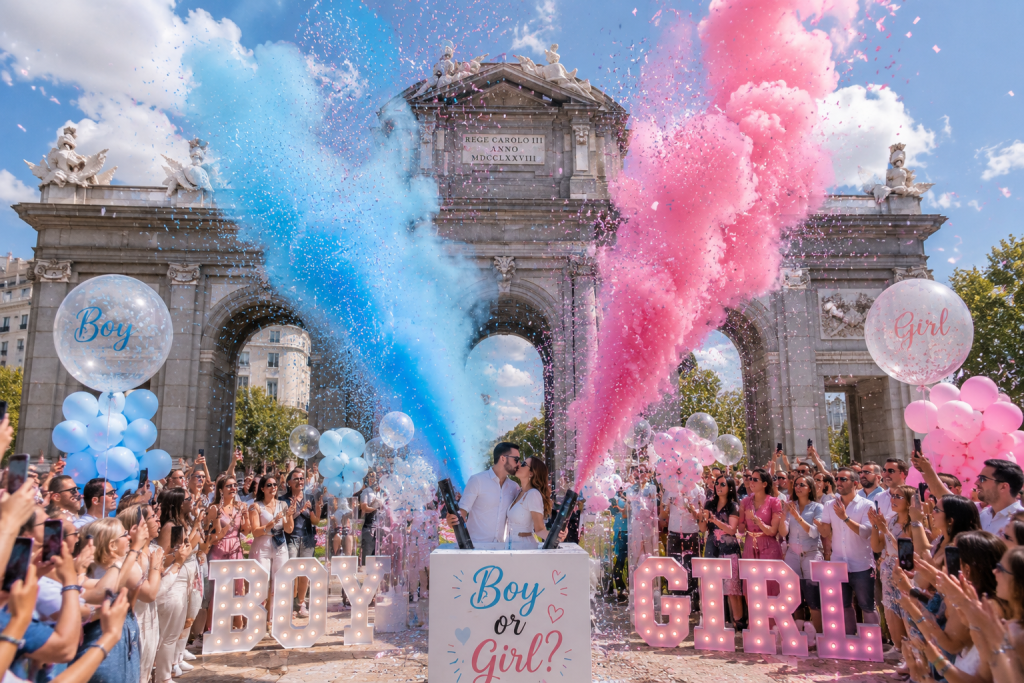 Celebración de Gender Reveal en Madrid con hielo seco.