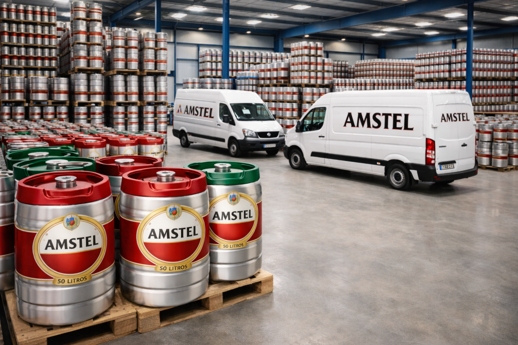 Barriles Amstel instalados en la barra de un bar de Madrid.