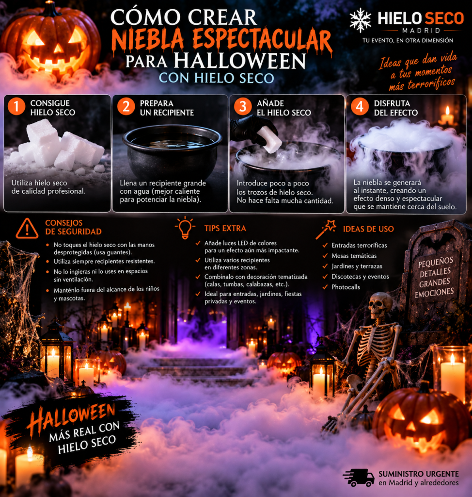 Creación de efecto niebla con hielo seco y agua para Halloween