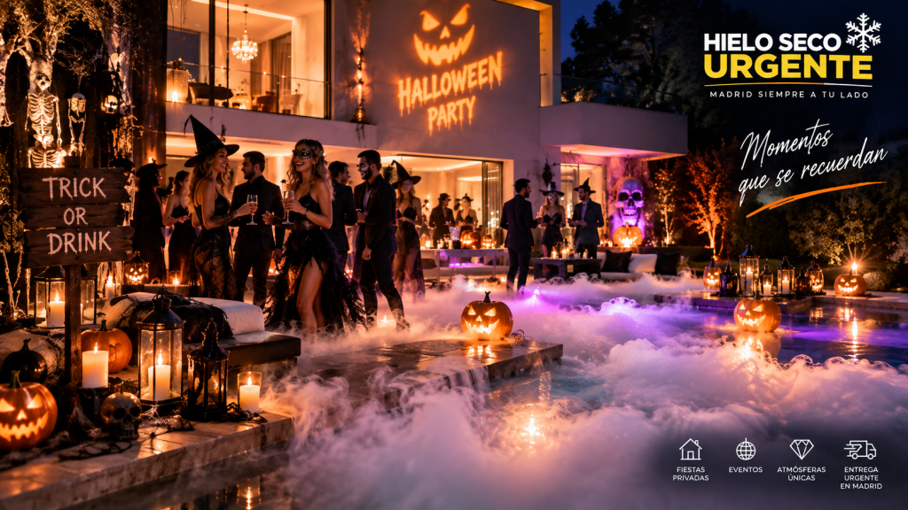Efecto de niebla baja con hielo seco para fiesta de Halloween en Madrid