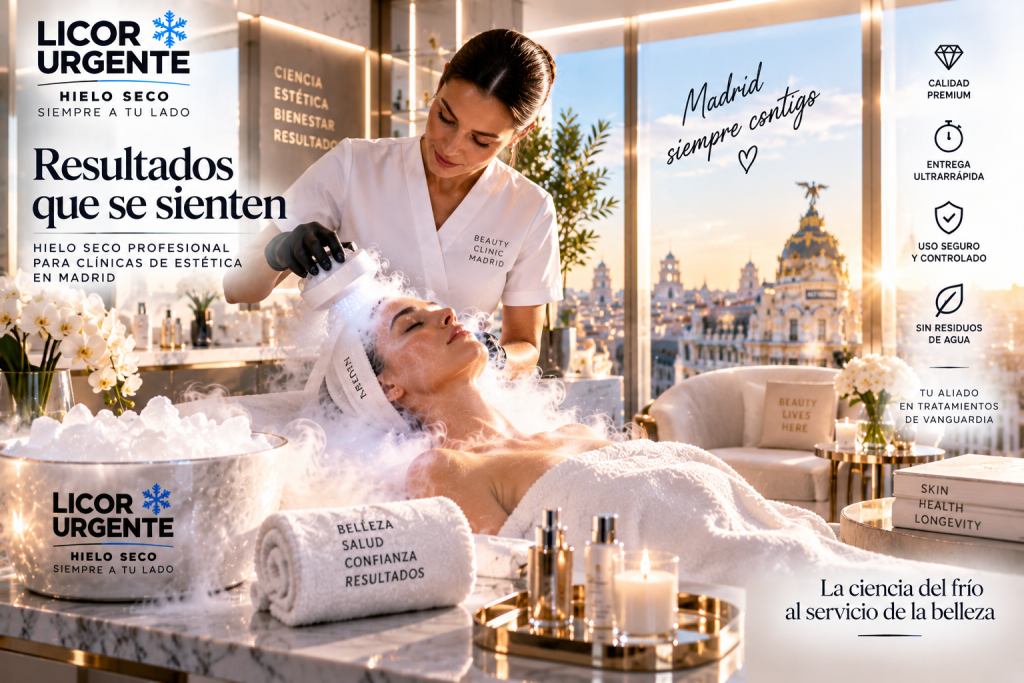 Hielo seco para clínicas de belleza Madrid con entrega profesional